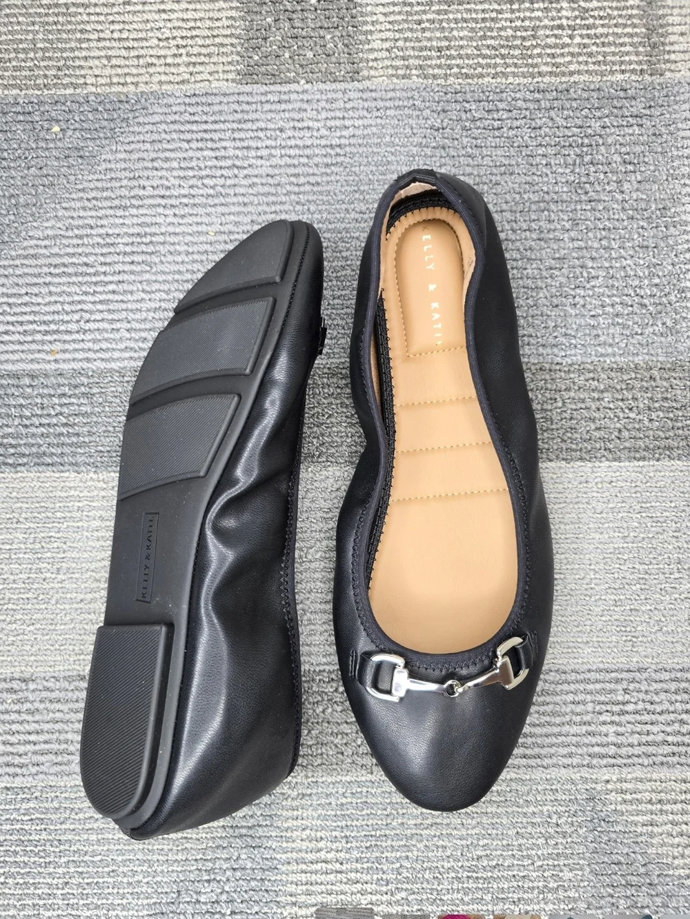 Black Women's Ballet Flats with Silver Bit Detail